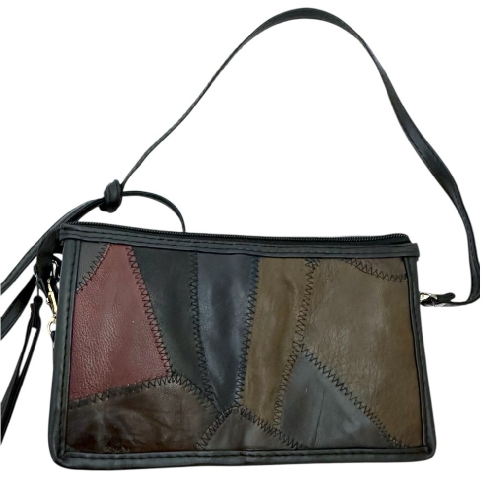 Vintage Patchwork Multicolor Black Brown Crossbody Shoulder Bag Purse Y2K 80s